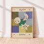 Personalised Illustrated Name Print With Moons And Stars And Patchwork, thumbnail 1 of 11