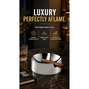 Cigar Ashtray Highly Mirror Polished Finish Dia 14cm, 2 of 5