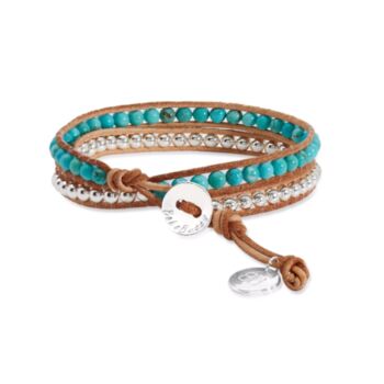 Draco Tan Leather Wrap Bracelet With Turquoise, 3 of 4