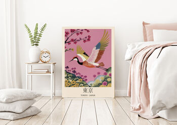Pink Crane Japanese Art Print, 4 of 5