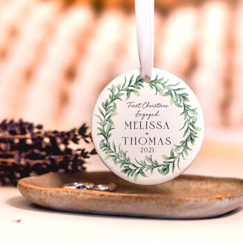 First Christmas Engaged Personalised Bauble Decoration, 5 of 9