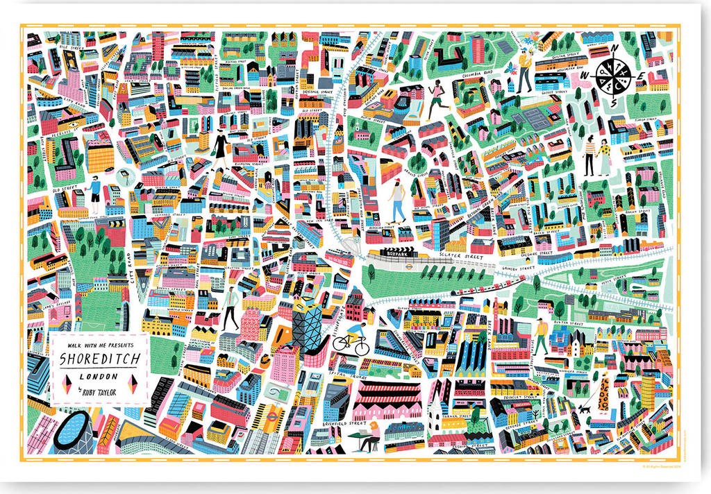 Shoreditch Illustrated Map By Walk With Me Notonthehighstreet Com   Original Shoreditch Illustrated Map 