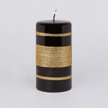 G Decor Black And Gold Striped Glitter Glass Candles, 6 of 7