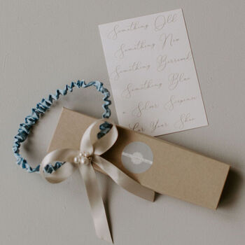 Personalised Pearl Cluster Blue Wedding Garter, 3 of 10