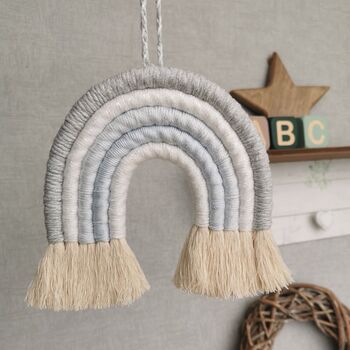 Personalised Rainbow Macrame, Grey Nursery Wall Hanging, 4 of 11