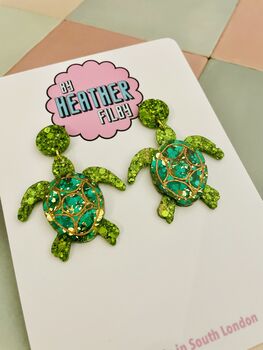 Ocean Wanderer Turtle Glitter Resin Earrings, 3 of 4