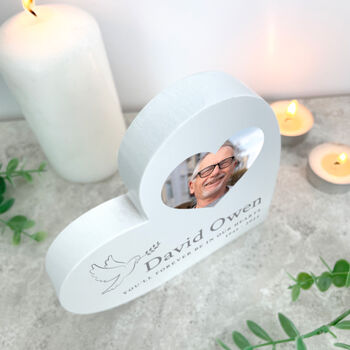Personalised White In Loving Memory Dove Photo Heart, 4 of 5