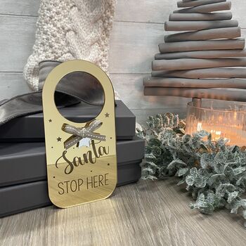 Gold Santa Stop Here Sign Personalised For Children, 3 of 10