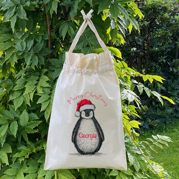 Personalised Cotton Penguin Christmas Gift Bag, 2 of 2