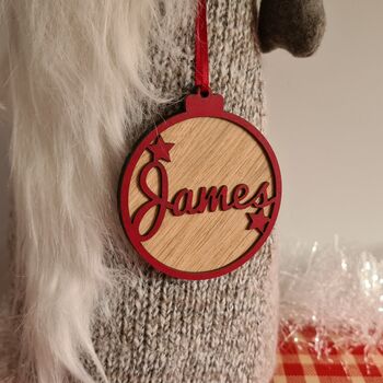 Personalised Oak Name Christmas Decoration, 2 of 3