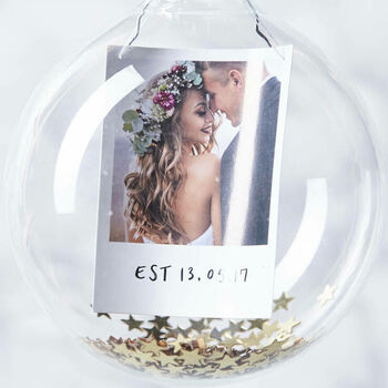 First Married Christmas Sequin Photo Bauble, 2 of 2