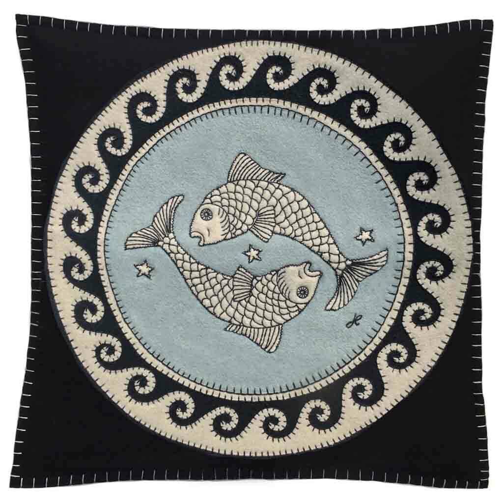 Pisces Hand Embroidered Zodiac Cushion, 1 of 2