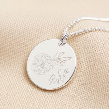 Personalised Sterling Silver Birth Flower Disc Necklace, 6 of 12
