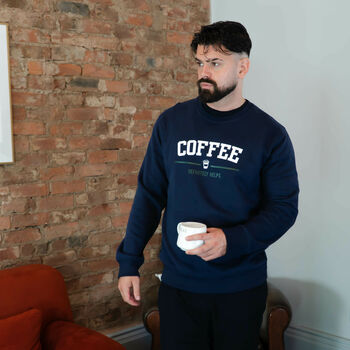 Coffee Definitely Helps Varsity Sweatshirt, 2 of 9