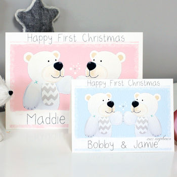 Personalised Bear Twins First Christmas Card, 2 of 10