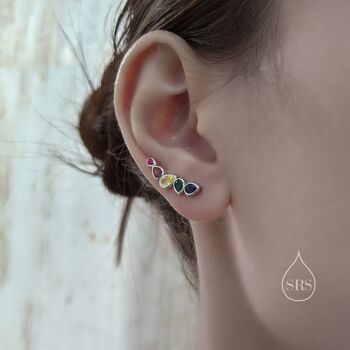 Rainbow Droplet Cz Crawler Earrings Sterling Silver, 6 of 11