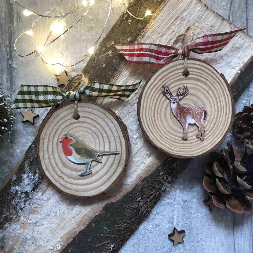 Christmas Traditional Stag Wood Slice Decoration By Alphabet Bespoke