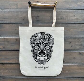 Skull Tote Bag. Day Of The Dead Shoulder Bag, 5 of 11