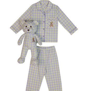 Lilly Girls Check Pyjama Set With Matching Teddy Bear, 2 of 8