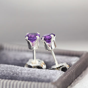 Purple Amethyst Stud Earrings In Silver Or Gold, 4 of 12