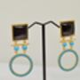 Black Onyx, Turquoise Gold Drop Earrings, thumbnail 5 of 6