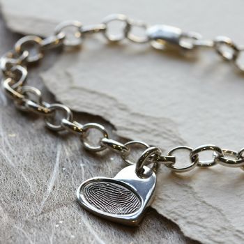 Inked Heart Fingerprint Charm Belcher Bracelet, 3 of 6
