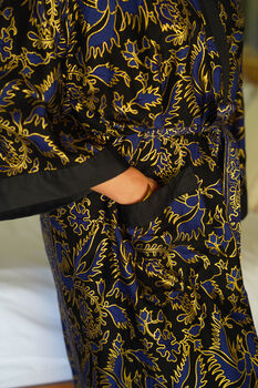 Navy And Gold Batik Kimono Robe, 7 of 8