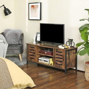 Industrial Tv Stand With Louvered Doors And Storage, 3 of 9