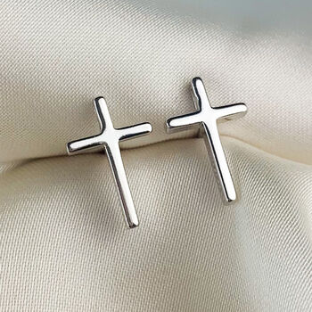 Sterling Silver Cross Stud Earrings, 2 of 6