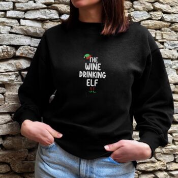 Black Christmas Jumper With ‘The Wine Drinking Elf’ Slogan, 6 of 6