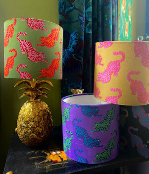 Psychedelic Tigers Green Drum Lampshade, 2 of 2