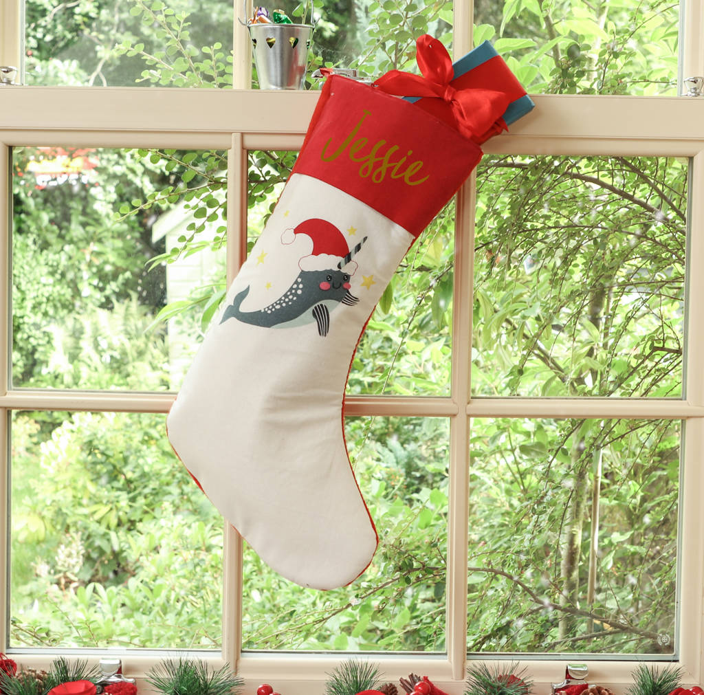 Personalised Festive Narwhal Christmas Stocking