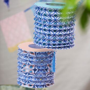 Three Souk Style Blue Hanging Paper Lanterns, 5 of 5