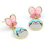 Pusheen The Cat Pink Bows Drop Earrings, thumbnail 4 of 6