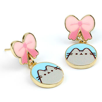Pusheen The Cat Pink Bows Drop Earrings, 4 of 6