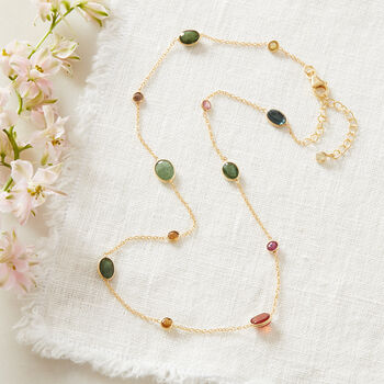 Tourmaline Pebble Silver Gold Plated Short Necklace, 2 of 11