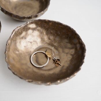 A Handmade Mini Textural Gold Ceramic Ring Dish, 3 of 9
