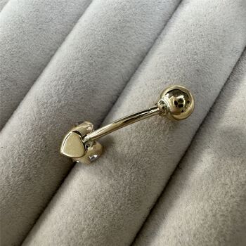 9ct Gold Belly Bar Piercing With Clear Cz Crystal Heart, 3 of 4