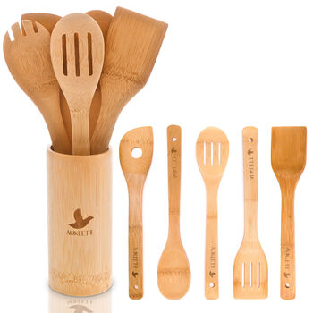Bamboo Cooking Utensils Set With Holder, 9 of 11