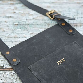Personalised Black Buffalo Leather Apron With Pockets, 6 of 7