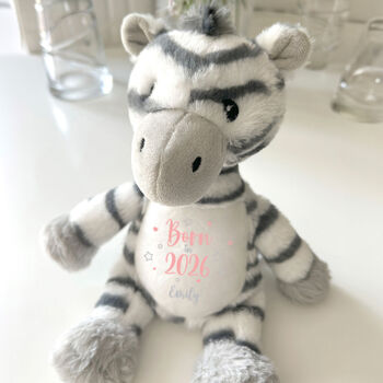 Personalised Born In 2026 Zebra New Baby Teddy Bear, 5 of 12