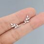 Clear Cz Leaf Stud Earrings In Sterling Silver, thumbnail 6 of 12