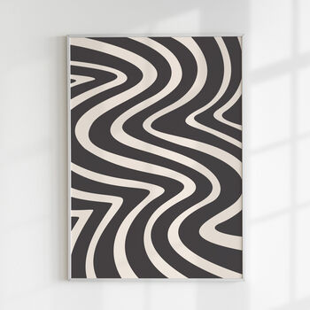 Black White Abstract Wavy Pattern Wall Print, 3 of 4