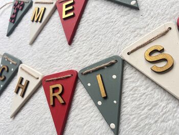Handcrafted Wooden Christmas Tree Bunting Garland For Festive Home Decor, 7 of 8