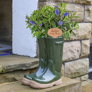 Personalised Large Forest Green Welly Boots Planter, 4 of 10