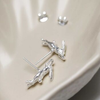 Sterling Silver Leaping Hare Stud Earrings, 2 of 7