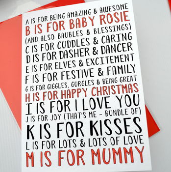 Abc 1st Christmas Mummy Personalised Card, 4 of 4