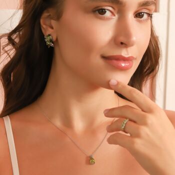 Emerald And Peridot Pear Cut Pendant Necklace In Sterling Silver And Gold Vermeil, 6 of 10