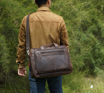 Genuine Leather Briefcase With Luggage Strap Brown, 6 of 9