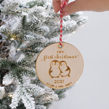 Personalised Penguin First Christmas Married Decoration, 2 of 2